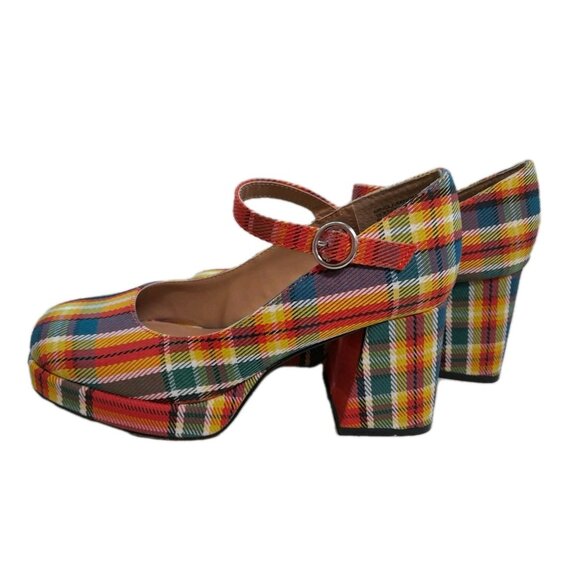 Madden Shoes - Madden Womens Chunky Heel Y2K Plaid Preppy Strap Size 6.5 Shoes